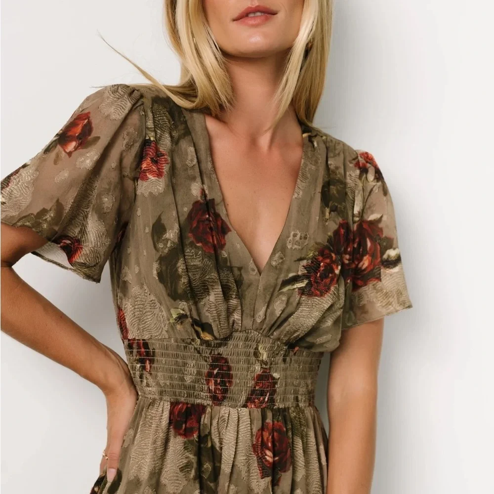 Baltic Born Floral Maxi Dress in Olive and Red - Picture 5 of 7